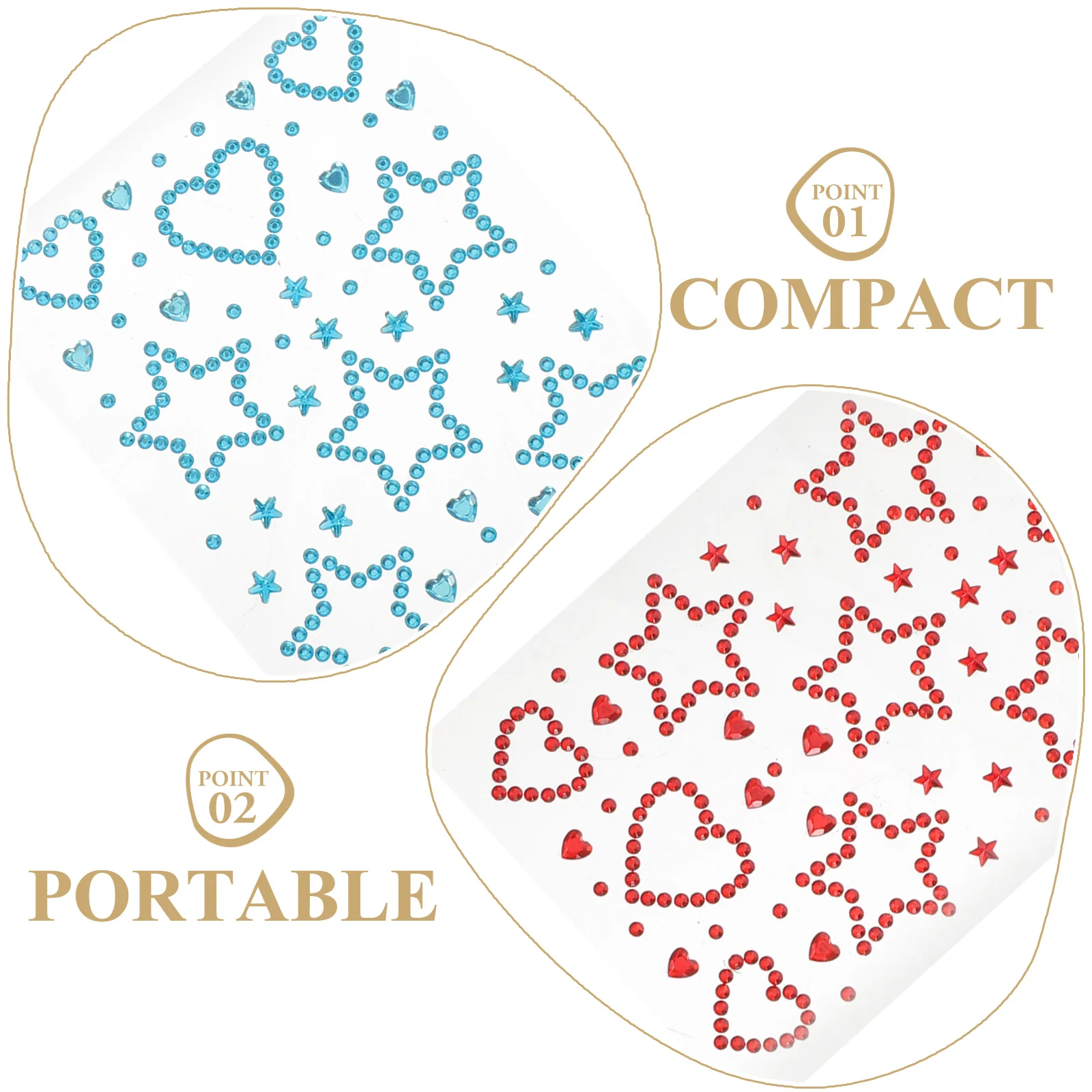 5 hojas de pegatinas de diamantes de imitación para maquillaje de escenario, pegatinas autoadhesivas de gemas para Festival con formas de corazón y estrella