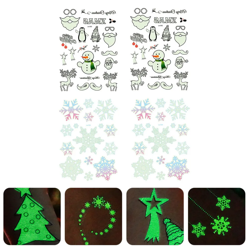 

Рождественские светящиеся тату-наклейки, 4 листа, светящиеся в темноте, водостойкие временные переводные наклейки для тела, для Рождества