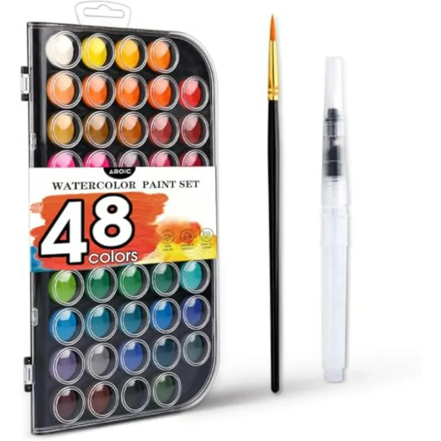 

48-цветный набор акварельных красок с многоразовыми водяными кисточками, моющиеся наборы акварельных красок для начинающих художников Ideal Tra