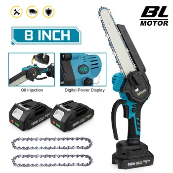 8-Zoll bürstenlose elektrische Säge, automatischer Öler, Digitalanzeige, Garten-Holzholzsicherung, Kettensäge für Makita 18 V Akku-Elektrowerkzeuge