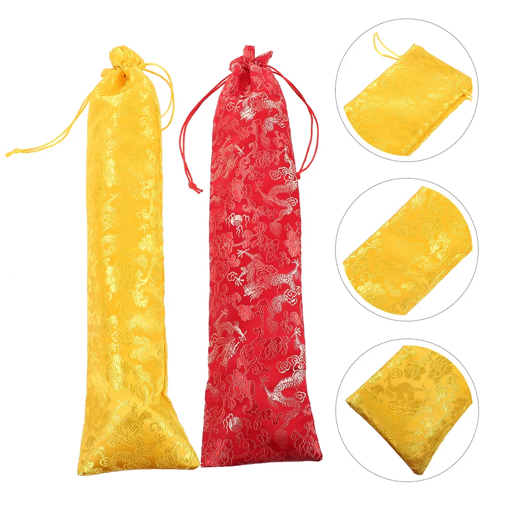 

2pcs Brocade Calligraphy Scroll Storage Bag Thickened Chinese Painting Pouch With Tassel For Artwork Silk Drawstring Pouch Hand