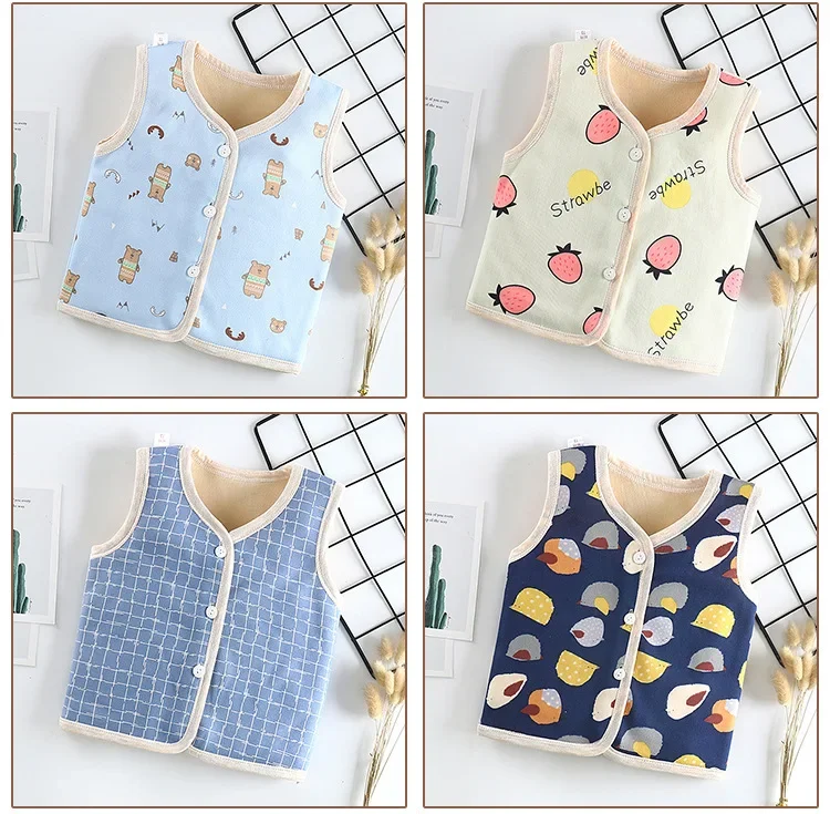 Autumn Winter New Double-sided Baby Kids Vests Plush Thickened Children Boys Outerwear Vest Cartoon Cute Girls Infant Waistcoats