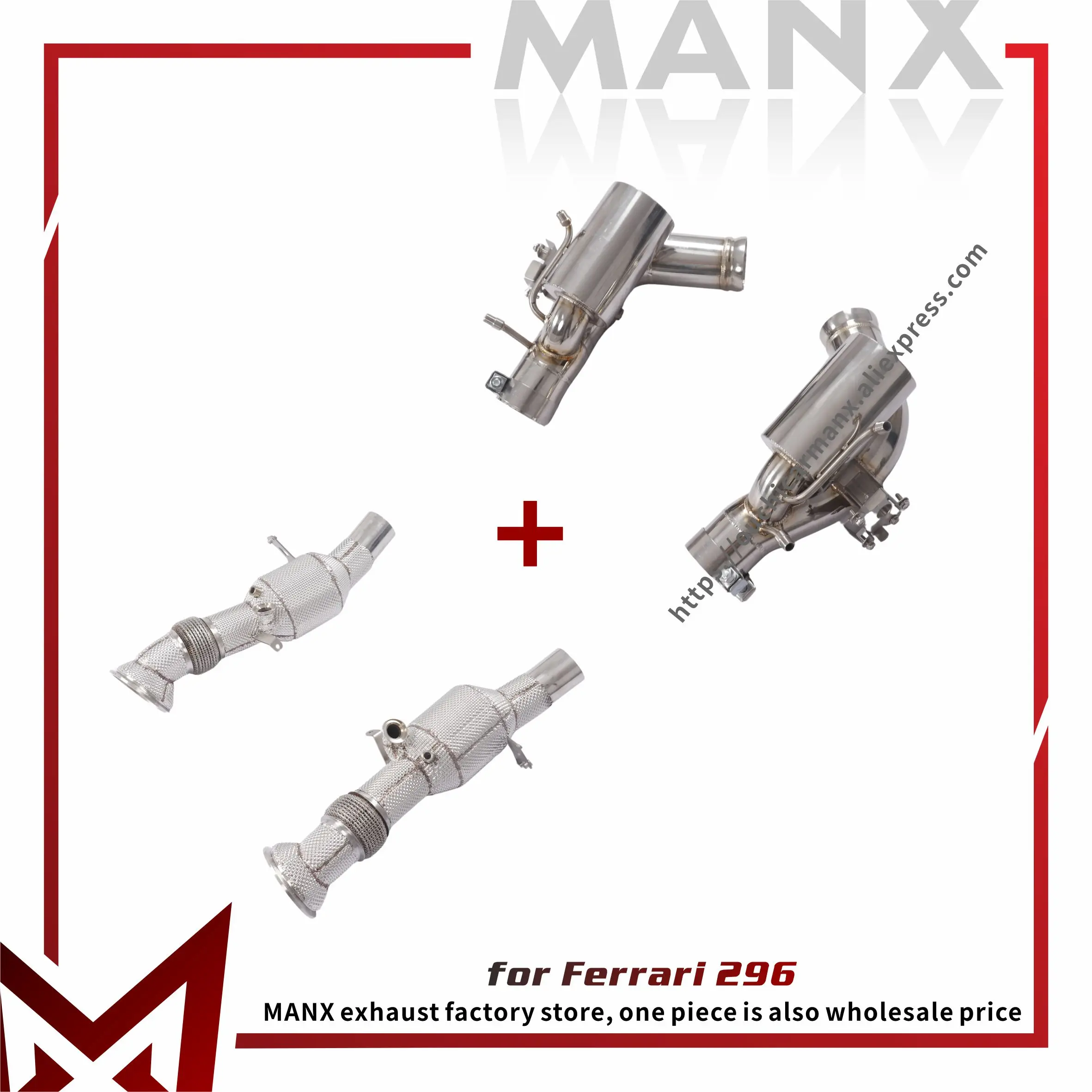 

Выхлопная труба MANX для OEM-клапана Ferrari 296 Catback SS304 с глушителем, водосточная труба, длительный срок службы, установка без потерь