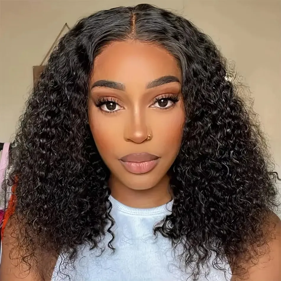 Perruque Bob Lace Wig Deep Water Wave Brésilienne 200% Naturelle, Cheveux Bouclés, 4x4, 13x4, 12 14 Pouces, Densité 100%, Pre-Plucked, pour Femme