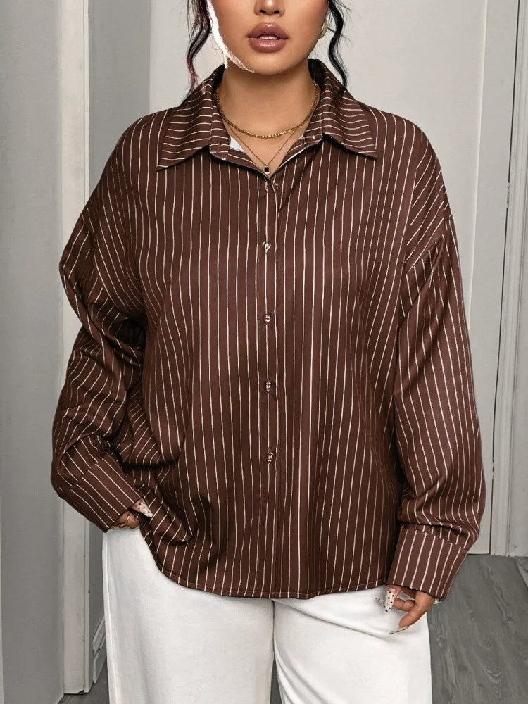 Feminino plus size L-4XL casual turn down collar camisa de manga longa esportes ao ar livre topo roupas femininas oversized outono inverno