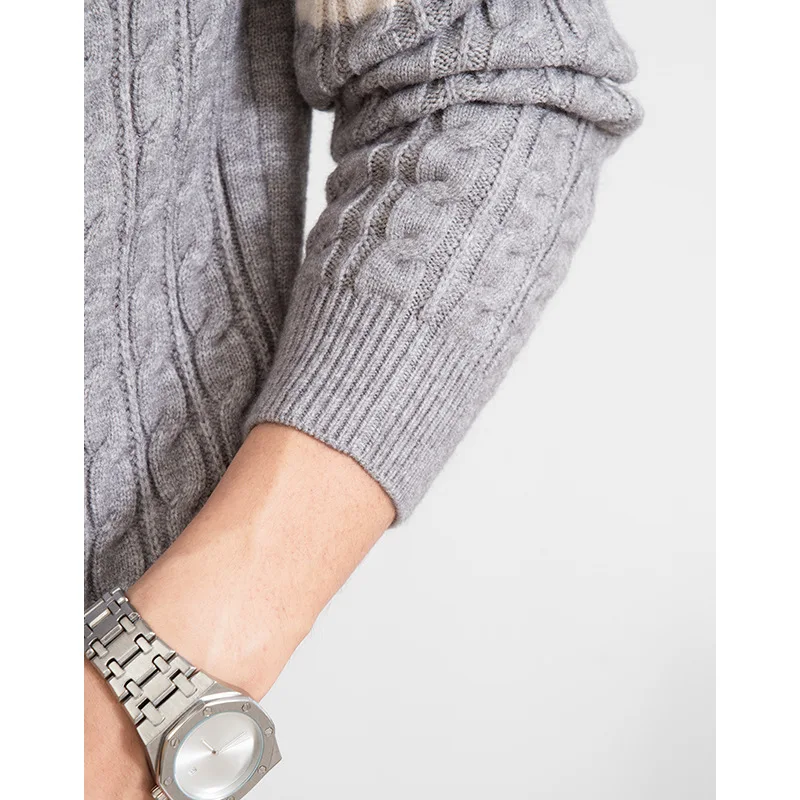 Męski sweter z okrągłym dekoltem na jesień i zimę, gruby, modny, z długim rękawem, dzianinowy top męski.