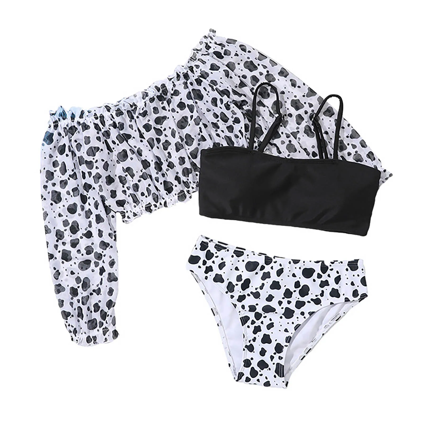 الفتيات ليوبارد طباعة ملابس السباحة بيكيني مجموعة طويلة الأكمام ملابس الصيف عطلة الشاطئ المايوه حمام سباحة حزب حلي
