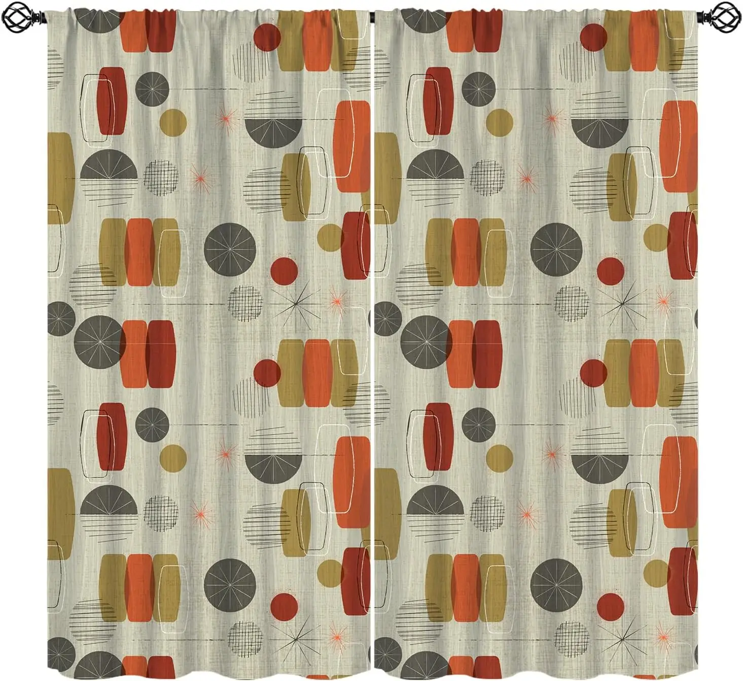 Mid Century Curtains, Modern Abstract Geometric Shapes Retro Texture Pattern Window Treatments, Rod Pocket Thermal  2 Panel