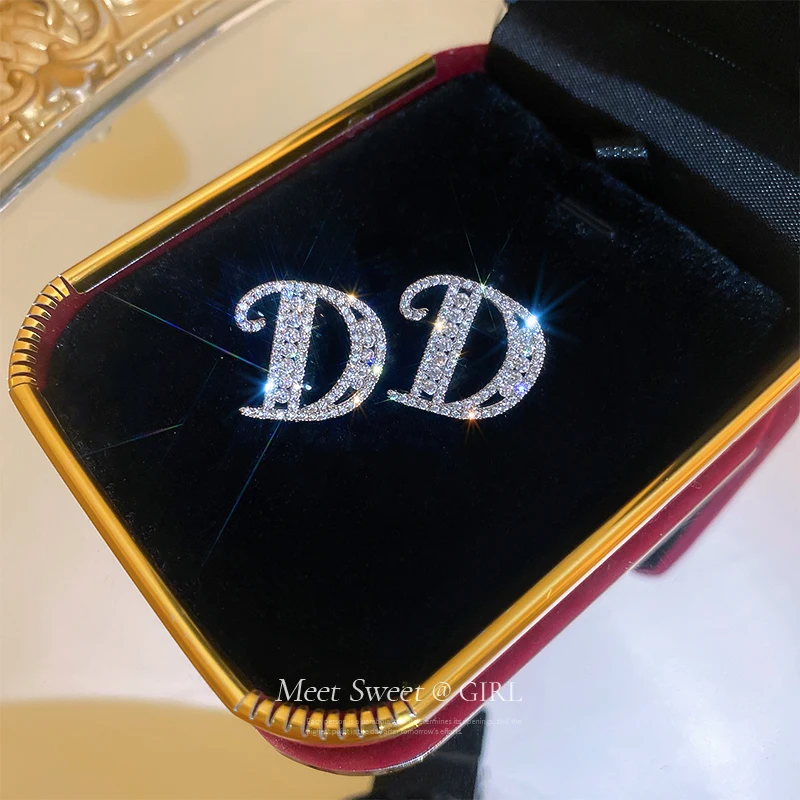 Luxury Brand Shiny Full of Rhinestones Letter D Earrings For Women Classic Simplicity Earrings Trendy Fine Jewelry Party Gifts