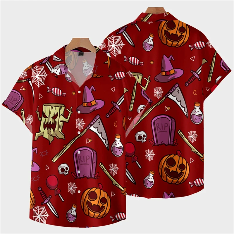 Terror Pumpkin 3D Print Hawaiian Shirt Man Women Halloween Pretty Clothes Mens High Fashion Clothing Party Funny Shirts Y2k Tops