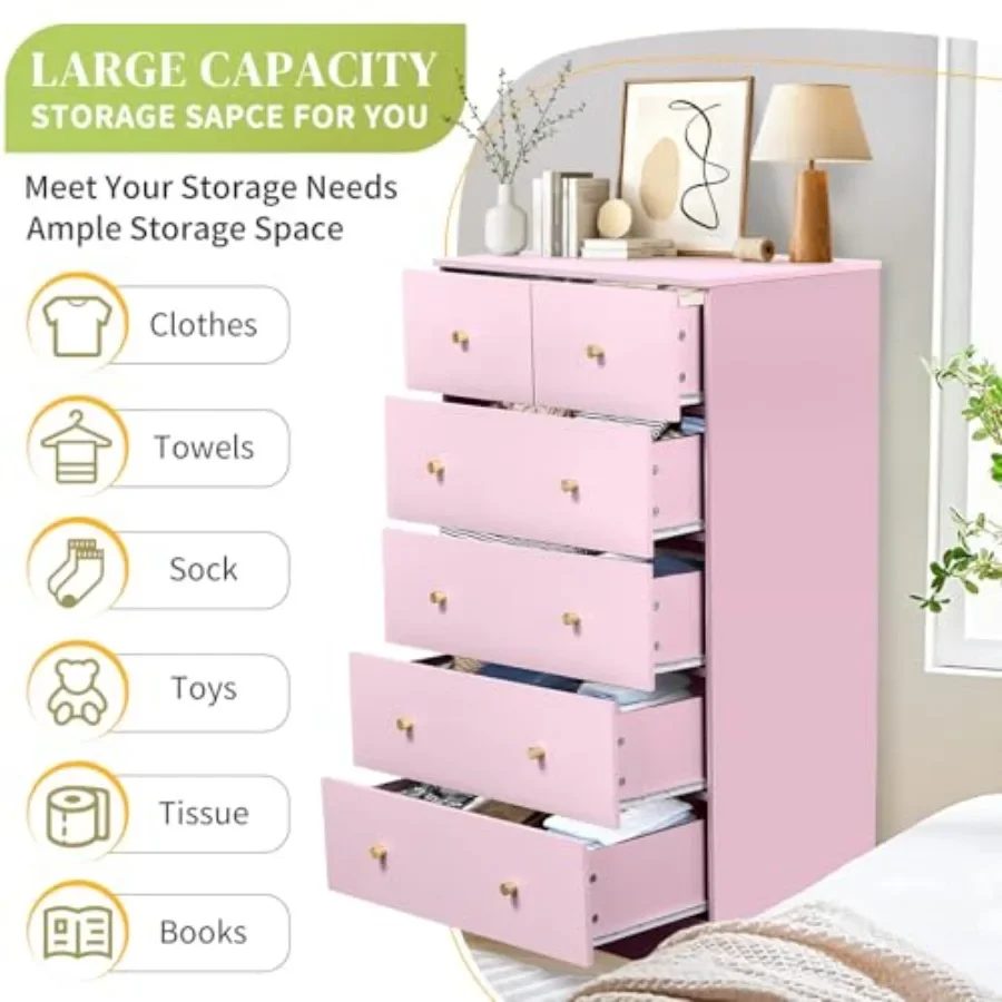 6 Drawer Dresser, Rose Gold Handle Modern Bedroom Chest view 6