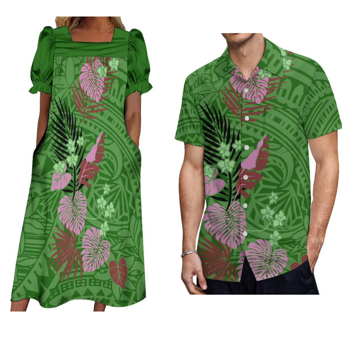 New Design Mumu Women'S Elegant Dress With Puffed Sleeves Micronesian Dress With Polynesian Design Men'S Short-Sleeved Shirt