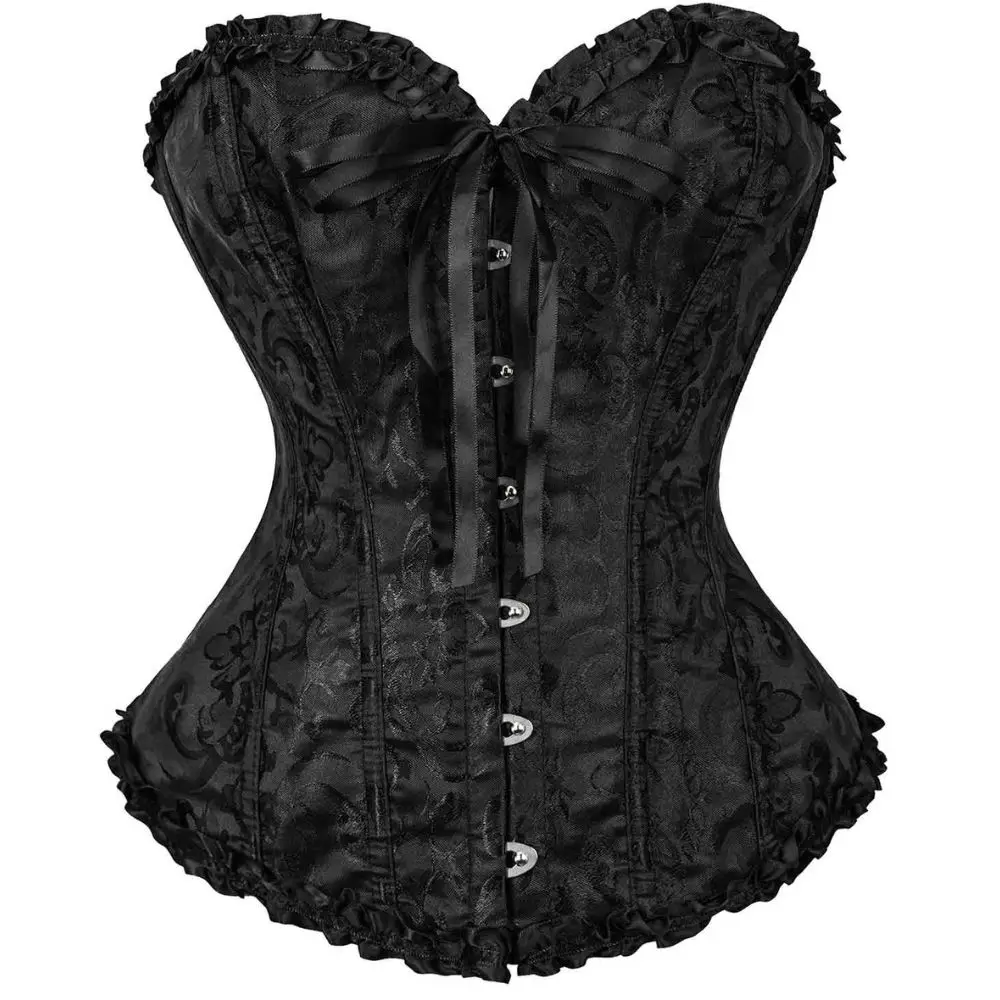 Women Bustier Corset Victorian Gothic Jacquard Front Busk Waist Cincher Halloween Party Wear