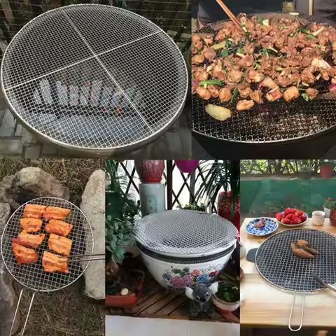 Portable Round Air Fryer Rack Stackable Stainless Steel Grid Grill with Foot Steam Baking Rack Home Kitchen Oven Steamer Cooker