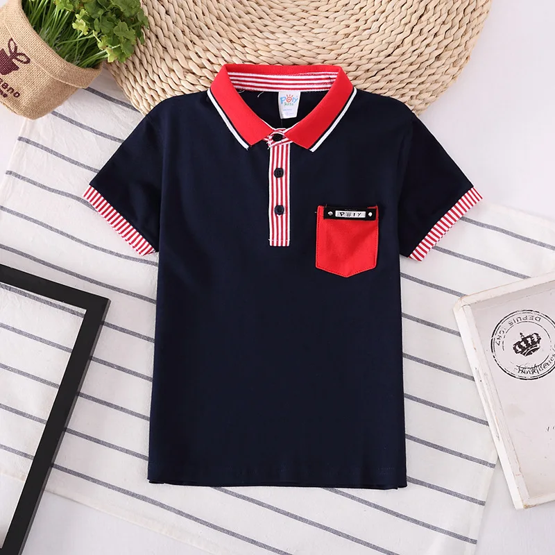 Boys Polo Shirt Summer Cotton Anti-Shrink Childrens Clothes Kids Turn-down Collar Striped Tee Baby Boys Short Sleeves Shirt Tops