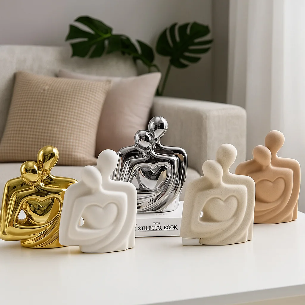 Home Decor Ceramic Couple Embrace Figurine Minimalist Light Luxury Sculpture Gift For Room Bedroom Soft Furnishing Ornament