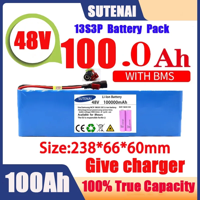 

New 48V 120000mAh 1000w 13S3P 48V Lithium ion Battery Pack 120Ah For 54.6v E-bike Electric bicycle Scooter with BMS+charger