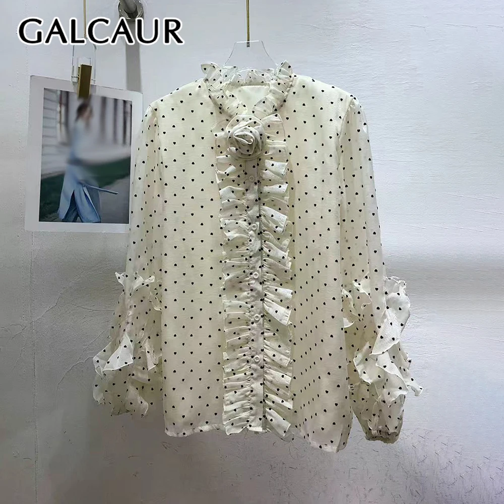 

GALCAUR однотонная базовая рубашка с грибком, женская свободная рубашка с круглым вырезом и длинным рукавом, корейские милые женские рубашки, осенняя мода, новый стиль