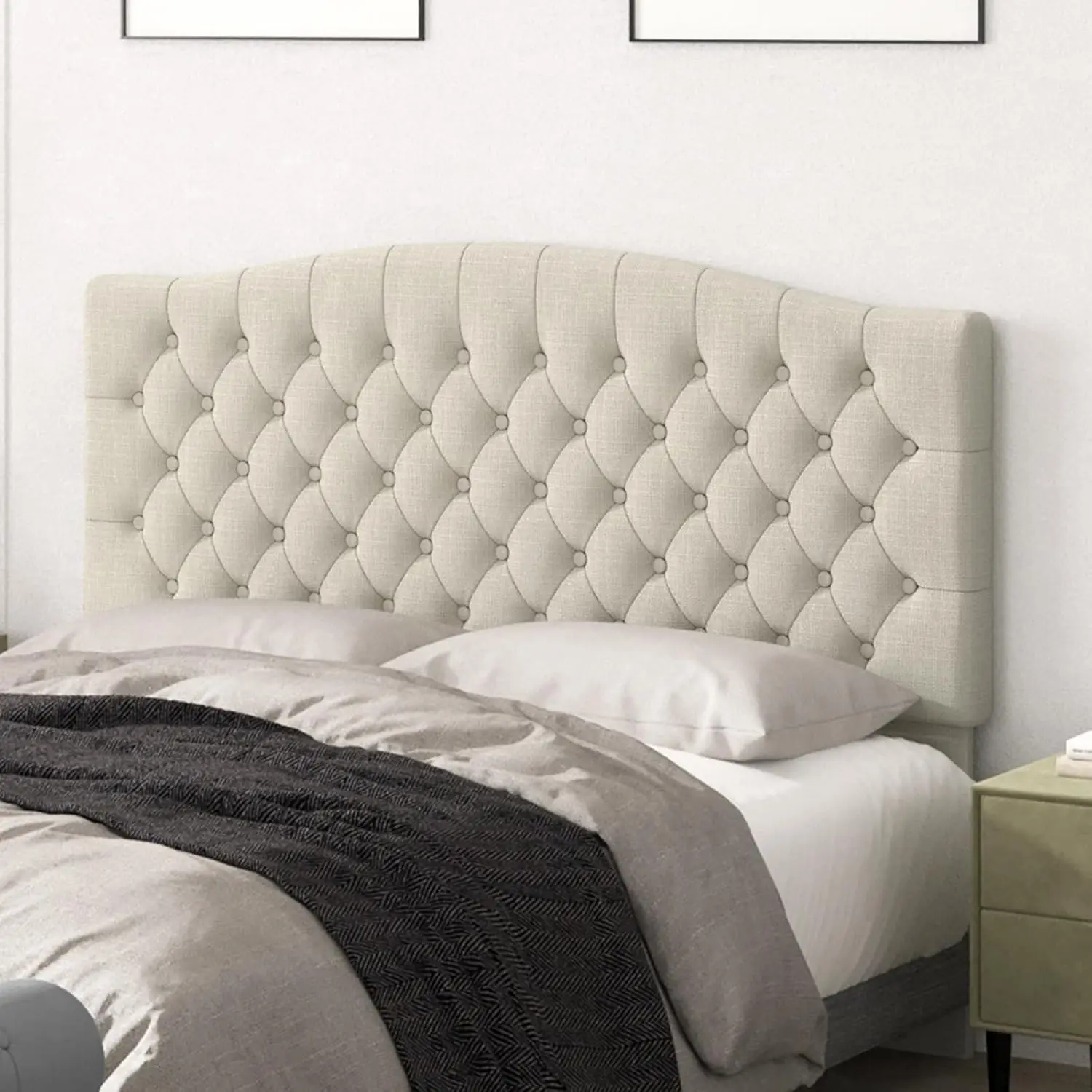 Upholstered Queen Headboard for Adjustable Bed, Tufted Wall Mounted with Solid Wood Legs, Ivory - Full/Queen Size
