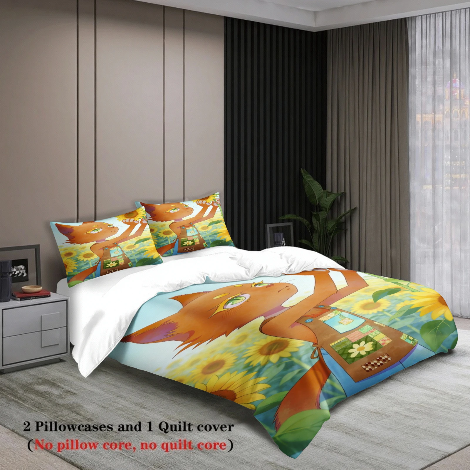 Sunflowers Bedding Set Softville Cozy Town Cute Fern the Quilt Fox With Duvet Cover & Pillowcase For Children's Bedroom Decor