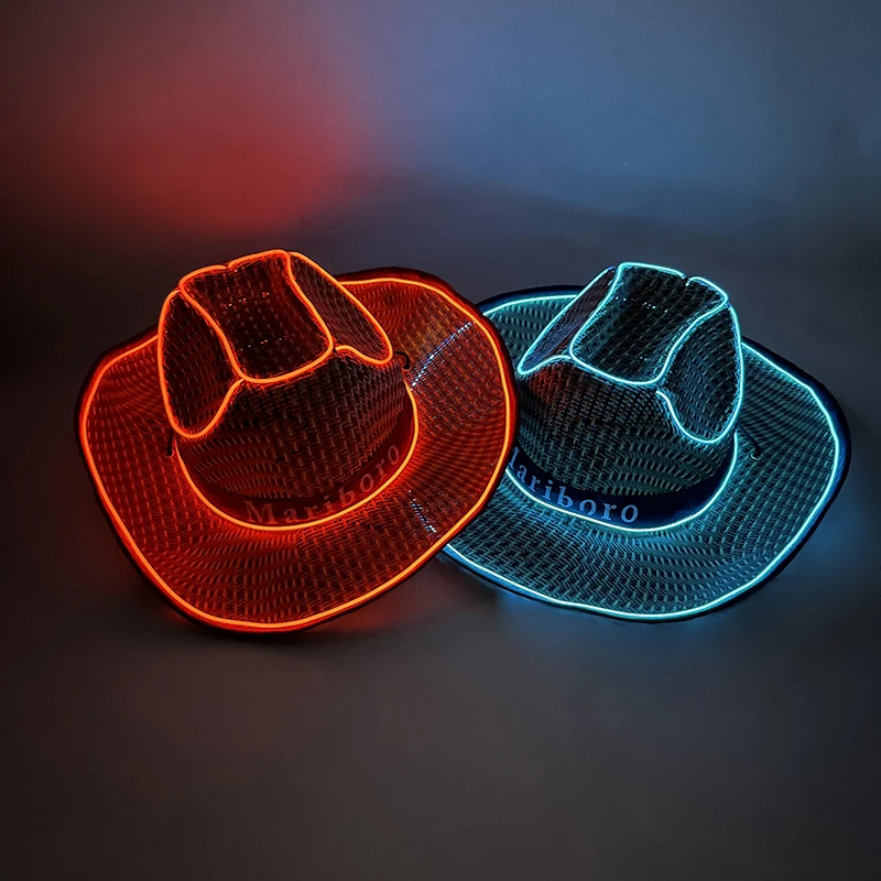 

Summer Wireless Fluorescent Glowing Hat LED Light Up Straw Cowboy Hat Luminous Cap Beach Costume Supplies Neon Hat