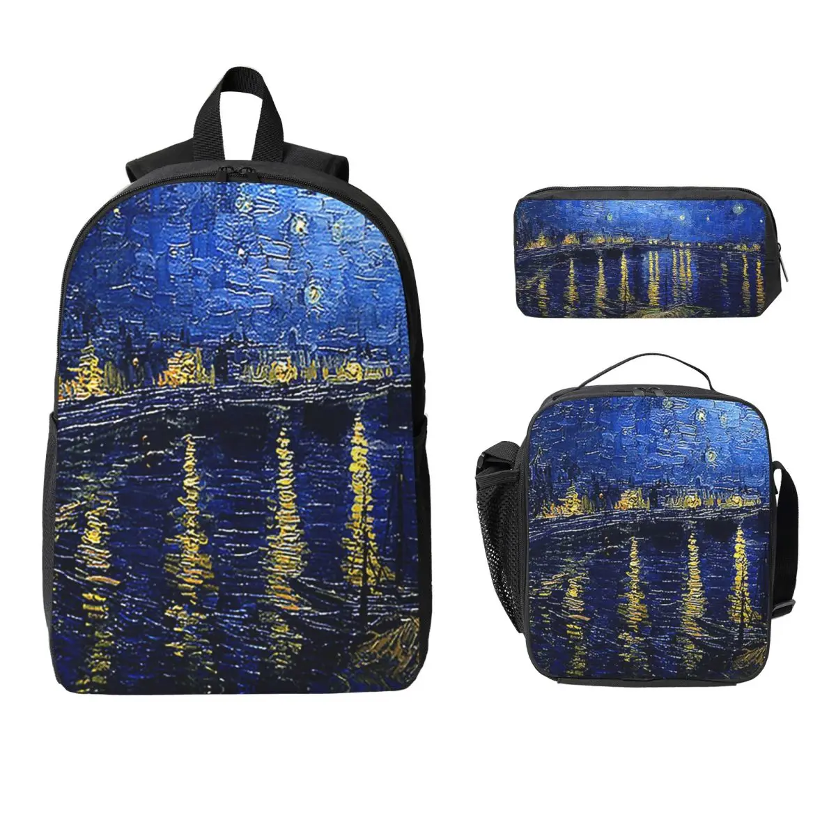 

Van Gogh Backpack Student Boys Girls BookBag School Bag Computer Shoulder Bags 3ps Insulated Lunch Bag Pencil Case