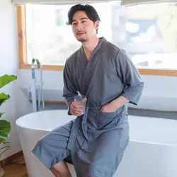 Summer Bathrobe Mens Kimono Robe Hotel Cotton Solid Nightgowns Men's robe Suck Long Bath Towels Gown Male Lounge Robe Sleepwear