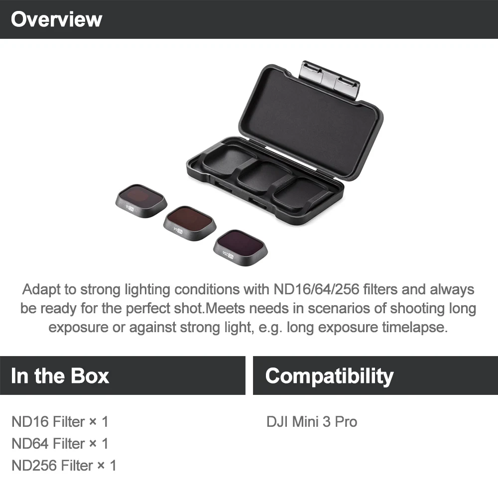 Набор фильтров DJI Mini 3 Pro ND 16/64/256, оригинальные аксессуары Mavic, адаптация к сильному освещению, готовый к идеальной съемке