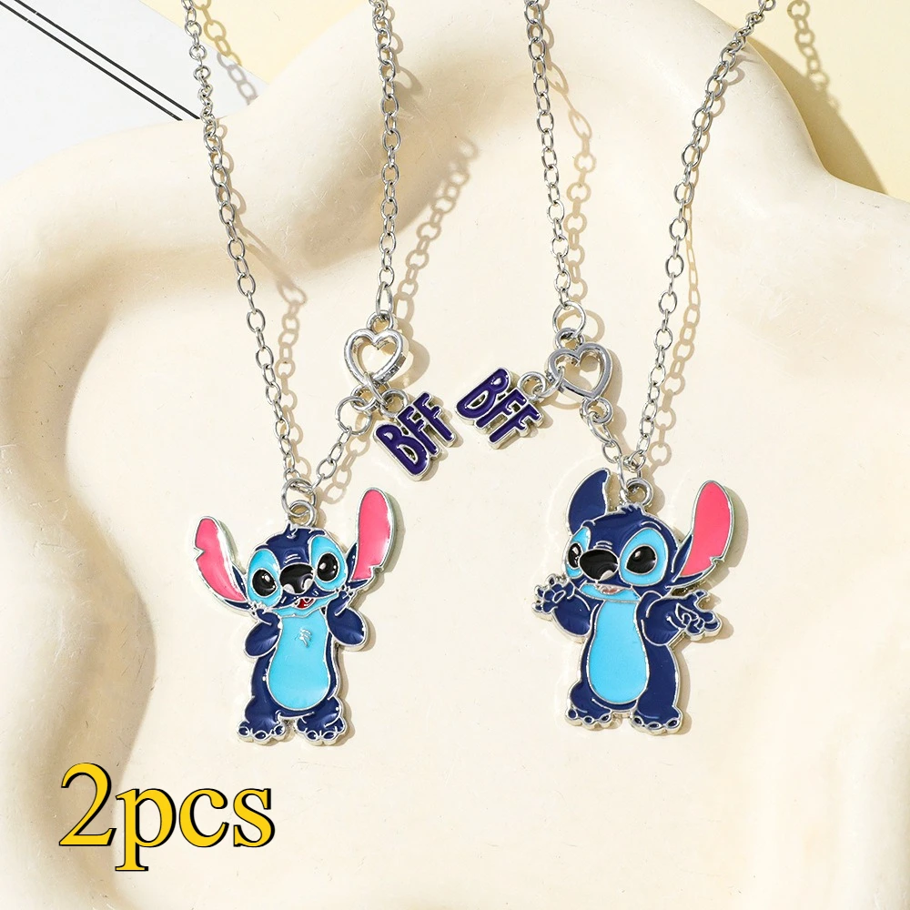 

Best Friends Anime Figure Stitch Necklace for Women Girls - Enamel Pendant Clavicle Chain Jewelry Gift Cute Matching Sister Gift