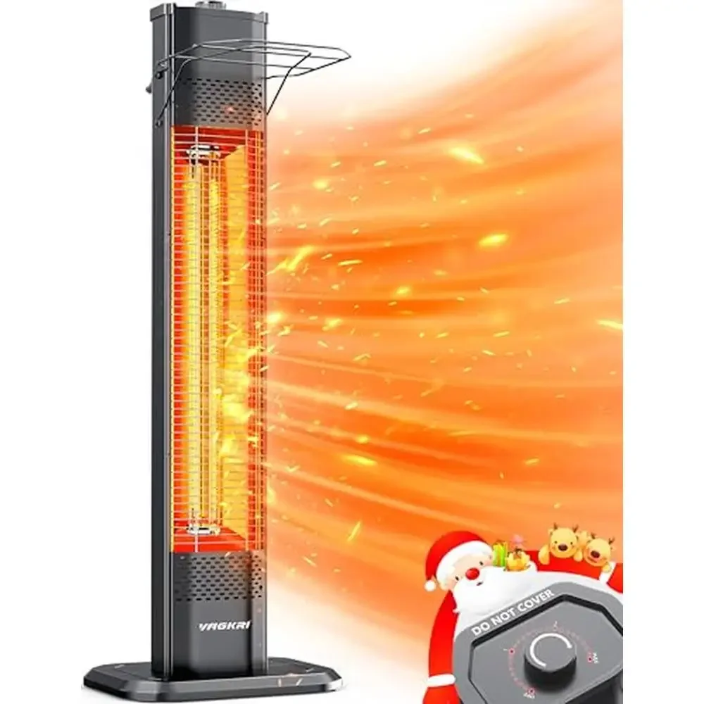 Outdoor Infrared Heater 1500W Electric with 3 Heating Levels Tip-Over & Overheat Protection IPX5 Waterproof Tower Instant Warmth