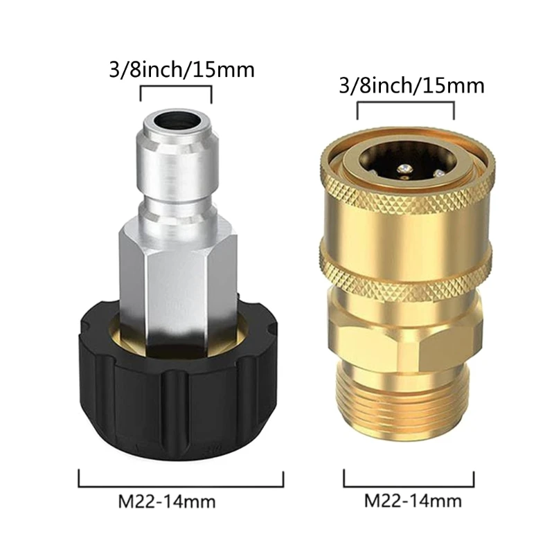 1set Universals Pressure Washer Quick Connect Adapter Set M22 Threaded Couplers to 1/4 Inch Quick Disconnects for Hoses Pumps