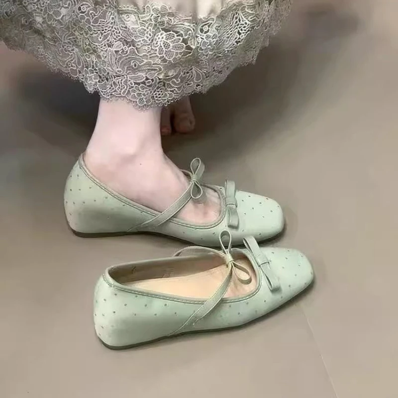 

Princess Style Women's Flat Mary Jane Shoes Plus Size 41-42 Net Sparkle Beaded Bow Accent Breathable Spring Summer New
