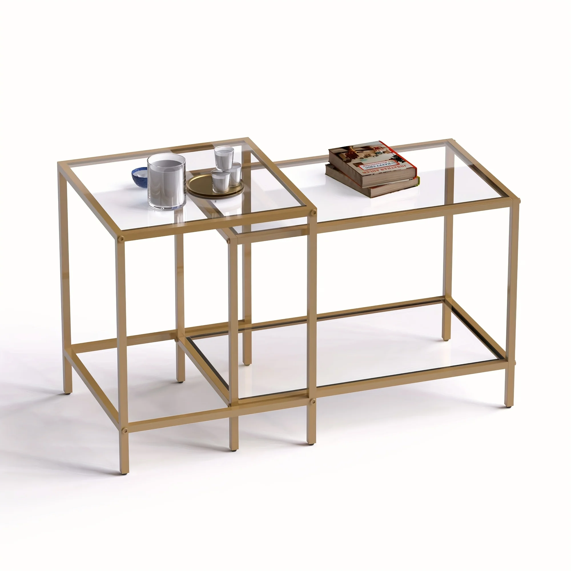 

Nesting Coffee Table, Small Glass Coffee Table Set Of 2, Modern Square Sofa Side Coffee Table for Living Rooms