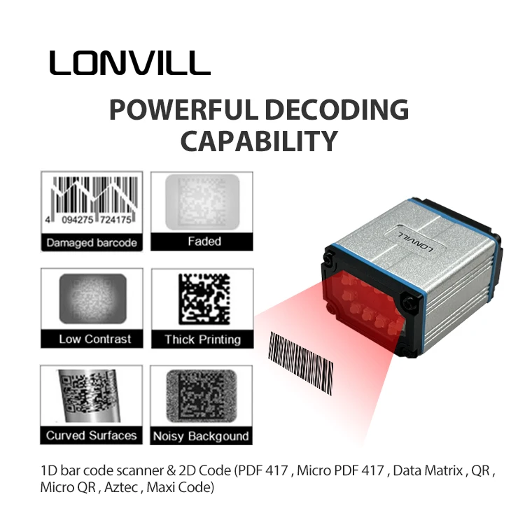 LONVILL RS232 Ethernet TCP UDP Conveyor Scan Reader Auto Data Matrix Fixed Mount High Speed Wired 2D Barcode Inventory Scanner