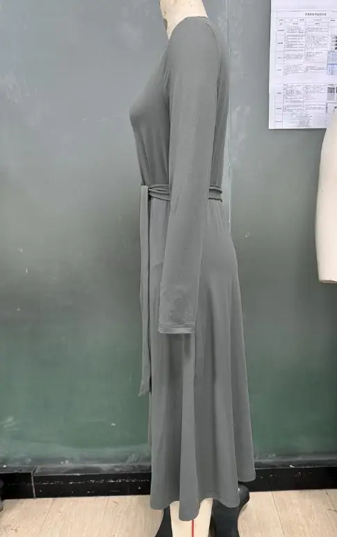 فستان خريفي أنيق بأكمام طويلة وحزام للنساء، مزاج عصري وبسيط، فستان على شكل حرف A بقصة ضيقة #4