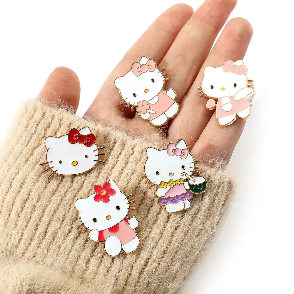 Anime Hello Kitty Badge Brooch Cute Hello Kitty Cartoon Personalized Creative Brooches Sanrio Peripheral Bag Alloy Accessories