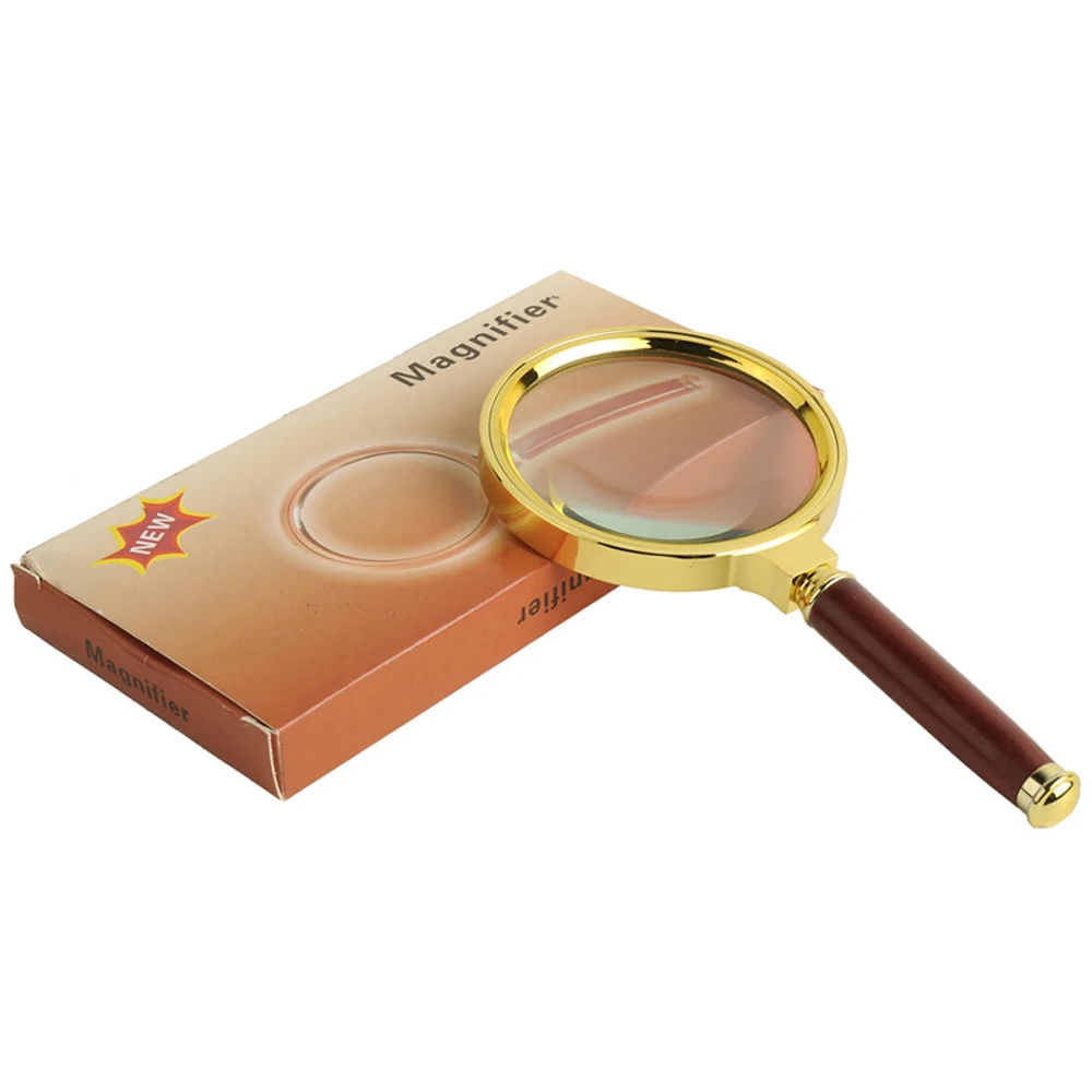 60mm 70mm 80mm 100mm Portable Handheld 10X Magnifying Glass Retro Handle High Definition Magnifier Eye Loupe Glass for Reading