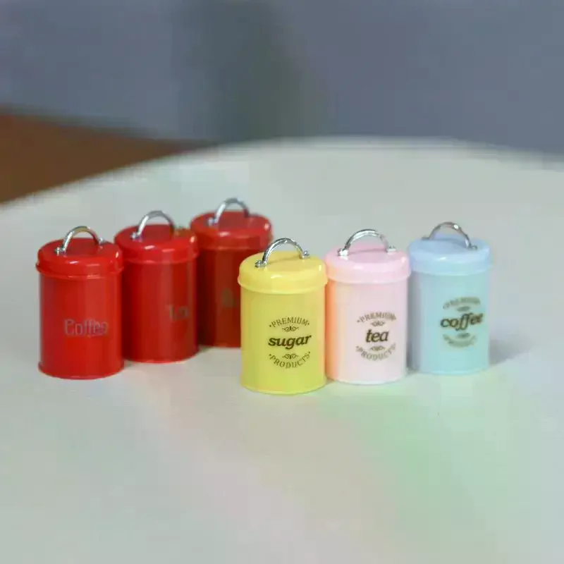 3개 미니어처 인형집 미니 음식/차/커피 캔 원형 보관 병 모델 인형 장면 장식 액세서리
