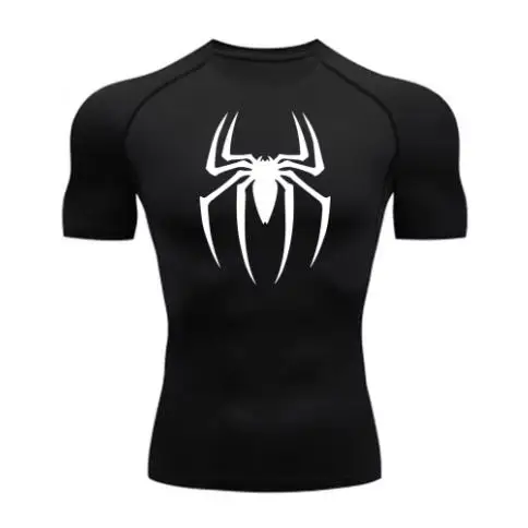 Men's Spider Print Compression Shirt Quick Dry T-Shirt Gym Running Jersey Breathable Short Sleeve Streetwear Fitness