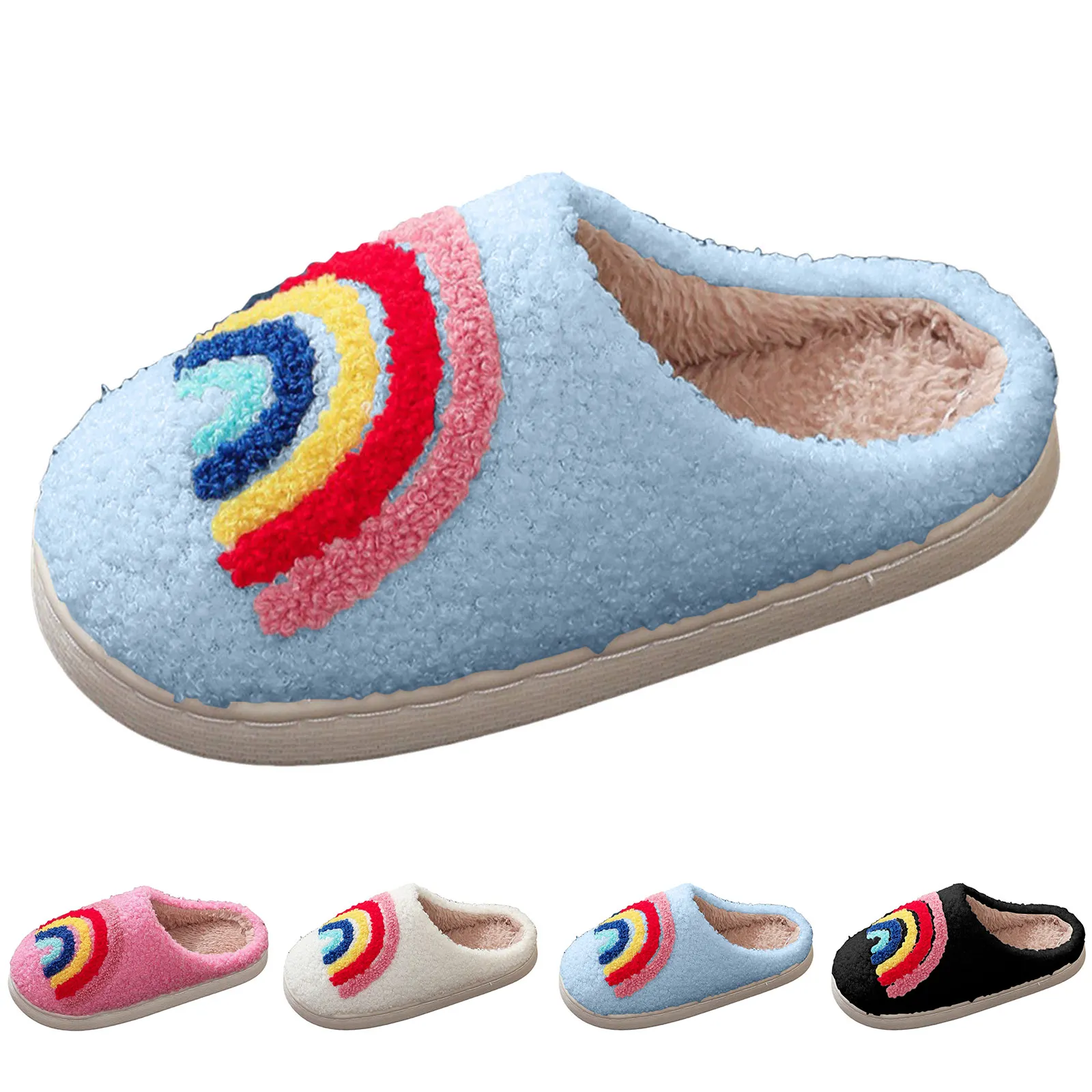 طفل فتاة النعال قوس قزح الأطفال نعال من القطن المنزل مريح شبشب شتوي دافئ للفتيات المتوسطة النعال حجم 13