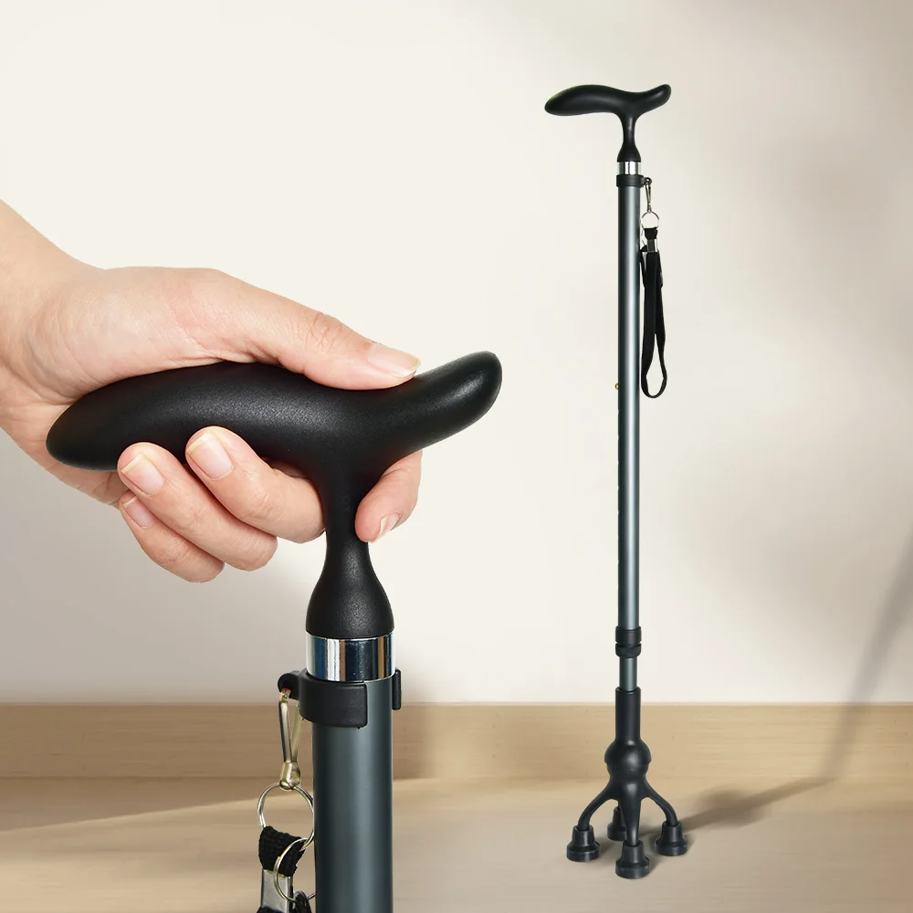 Convenience Aluminium 4-Bein-Walkingstock Grau Bronze Verstellbarer Gehstock mit breitem Griff Gehhilfe