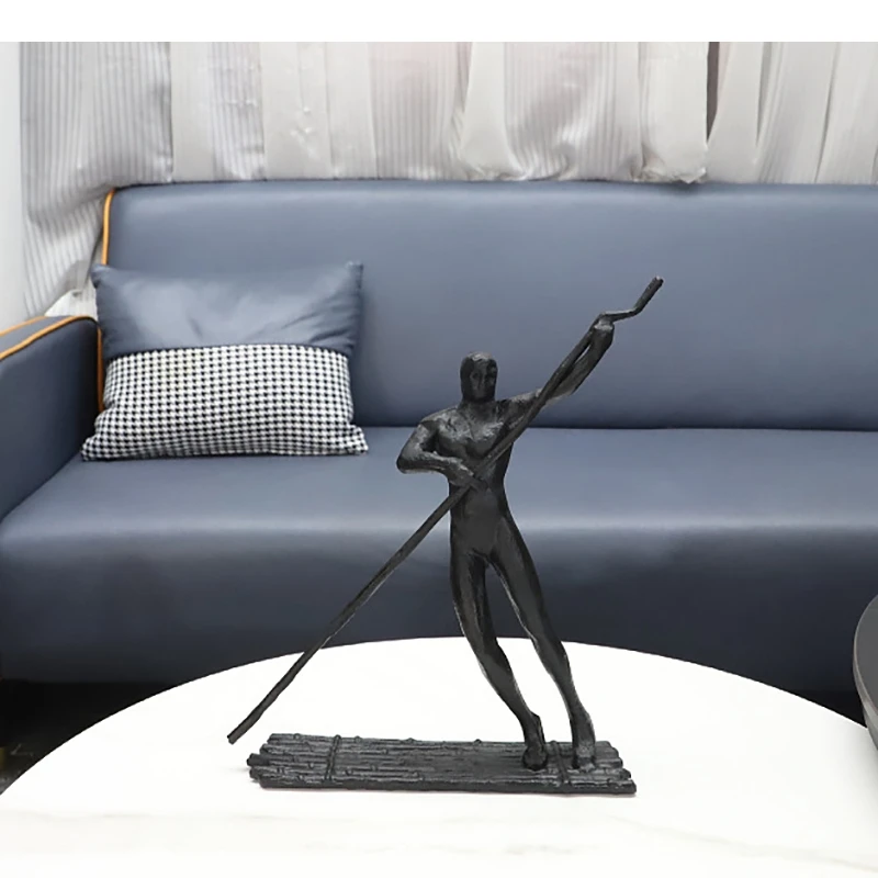 Minimalist Abstract Rowing Character Sculpture Desk Decoration Black Figures Metal Ornaments Modern Home Decor Accessories
