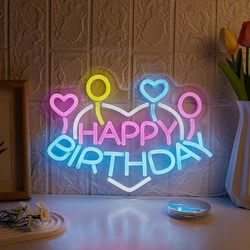 Chi-buy LED Neon Happy Birthday Heart USB Powered Neon Signs Night Light 3D Wall Art & Game Room Bedroom Party Decor Lamp Signs