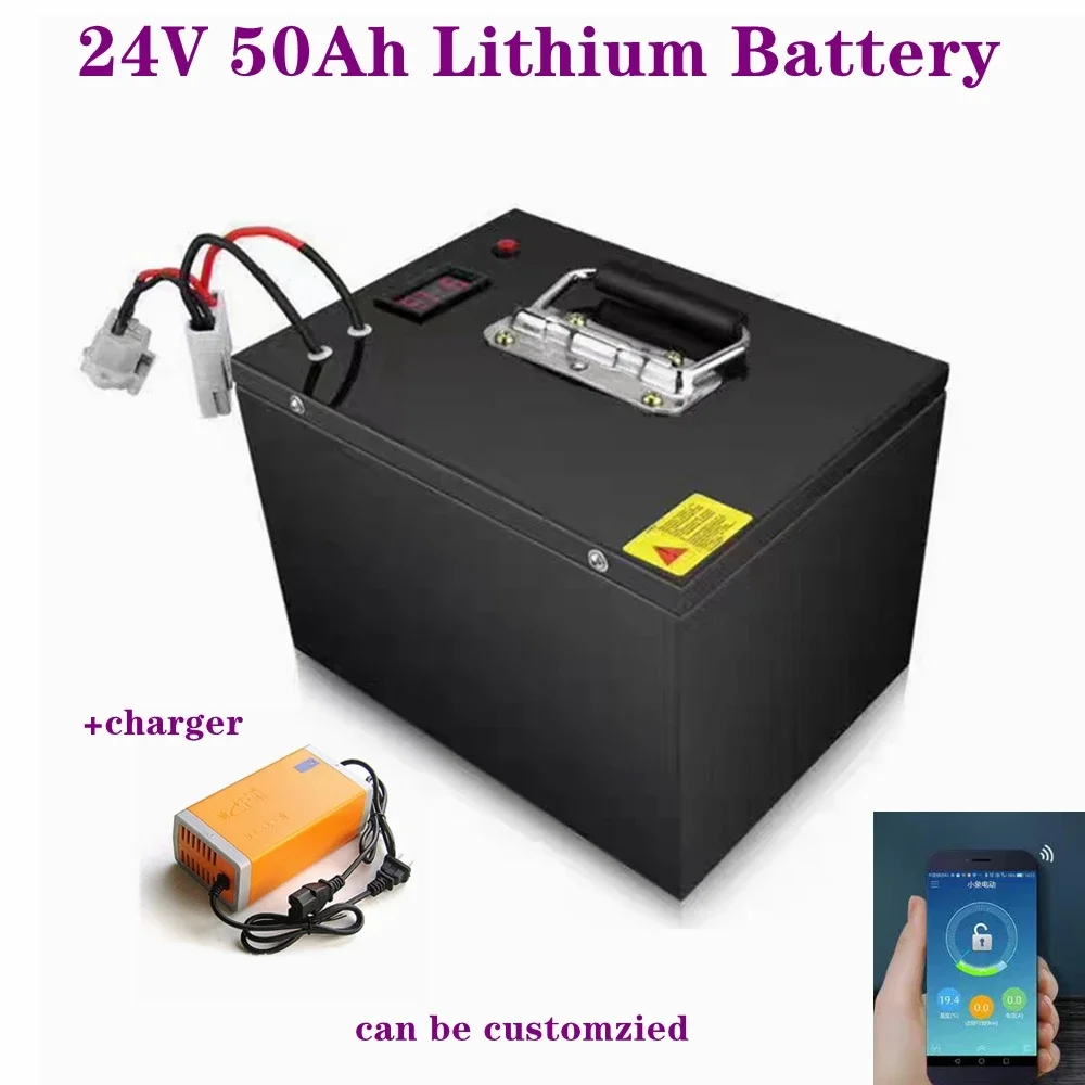 Li-ion 24V 50Ah lithium battery pack with bluetooth BMS communication function for 2000w motorcycle scooter +5A charger