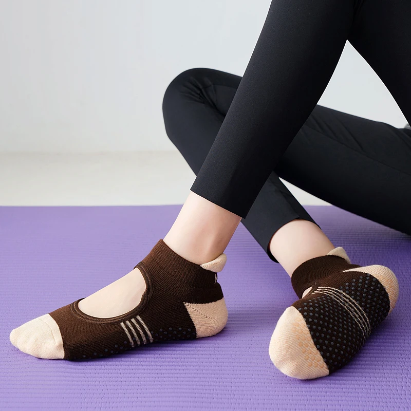

5PAIR Women Backless Pilates Socks Towel Bottom Breathable Anti Slip Yoga Socks Cotton Ballet Dance Sports Socks for Fitness Gym