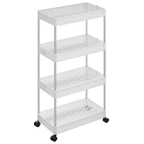 4 Tier Opslagkar, Trolley Met Wielen, Kantoorruimtebesparende Keukenkar, 40X22X86 Cm, Wit Ksck 10Wt