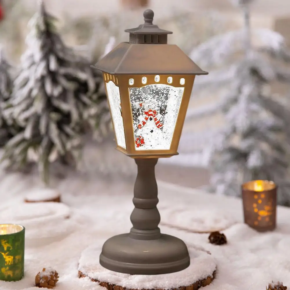 Christmas Table Lamp Festive Christmas Snow Candle Light Lamp with Spinning Snowman Glittering Christmas Tree for Holiday