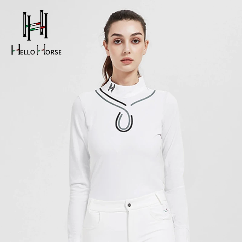 مرحبا الحصان الفروسية تي شيرت ملابس الفروسية ركوب الخيل نمط الكبار والأطفال نمط نحى المخملية طويلة الأكمام بسيطة الدافئة معدات الفروسية #3