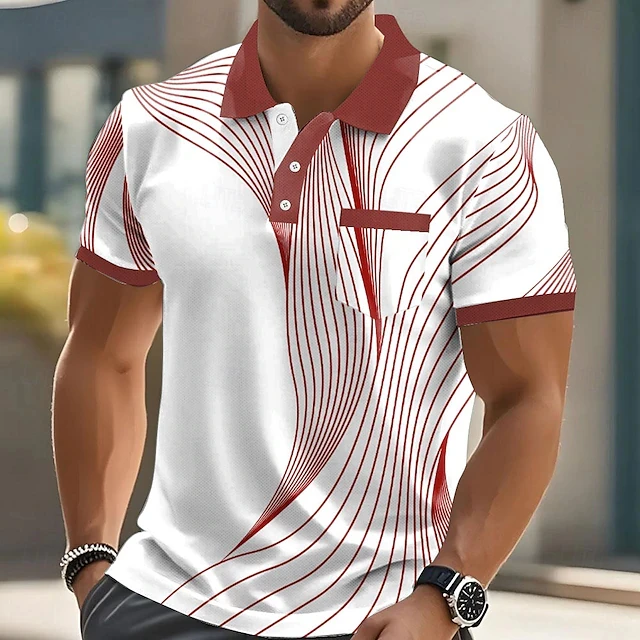 Polo da uomo a maniche corte moda estiva Stripe Stampa 3d Risvolto Uomo Top Camicia maschile oversize di alta qualità Abbigliamento casual