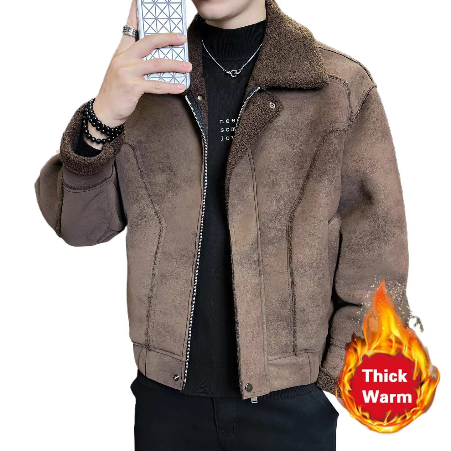 

Зимняя утолщенная кожаная куртка на флисовой подкладке, мужская модная куртка, осенняя толстая теплая мужская куртка из искусственной кожи, мужская куртка из искусственной кожи Pu Chaqueta Cuero